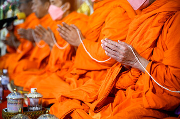 Thai buddhist monks hand pray, Put the palms of the hands together in salute