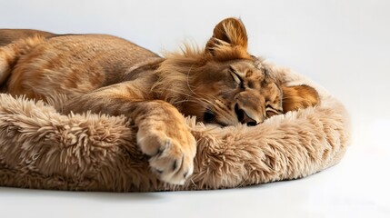 Lion sleeping in a Fluffy Bed