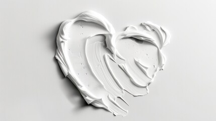 Elegance of a white beauty skincare cream swipe smear in the shape of a heart against a pristine white background.