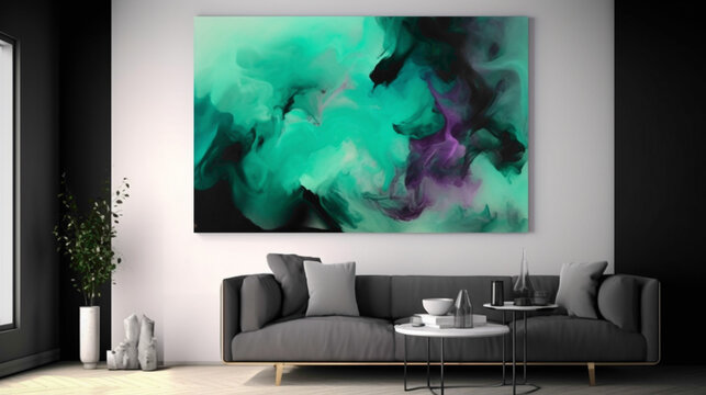 Jade Green Mirage. A mirage of jade green and ultraviolet hues dancing in the light, shaping a surreal abstract canvas captured with HD precision.