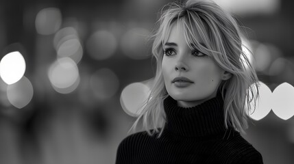 Black and White Portrait of a Young Model in Fine Wool Sweater