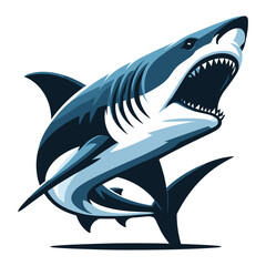 Naklejka premium Angry wild great white shark vector illustration, marine predator animal element illustration, swimming toothy shark design template isolated on white background