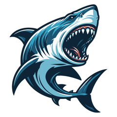Angry wild great white shark vector illustration, marine predator animal element illustration, swimming toothy shark design template isolated on white background