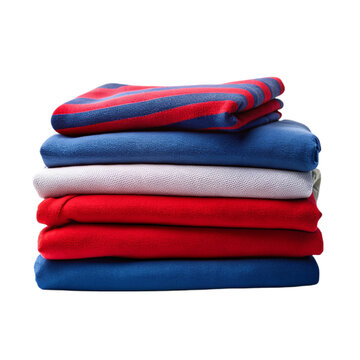 A stack of patriotic towels in red, white, and blue colors, Isolated on transparent background