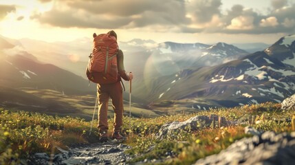 Naklejka premium Friendly and inviting 3D rendering of a hiker ready to explore the great outdoors.