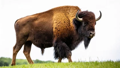 Türaufkleber Wild American bison or buffalo - bison bison - are North America largest terrestrial animals standing on grassland prairie isolated on white background © Chase D’Animulls