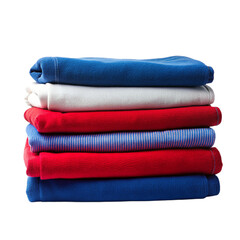 A stack of patriotic towels in red, white, and blue colors, Isolated on transparent background