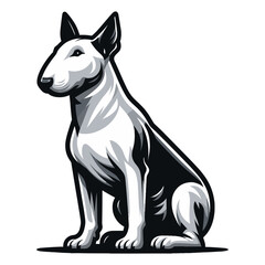 Bull terrier dog full body design illustration, sitting purebred dog concept, cute adorable funny pet animal vector template isolated on white background