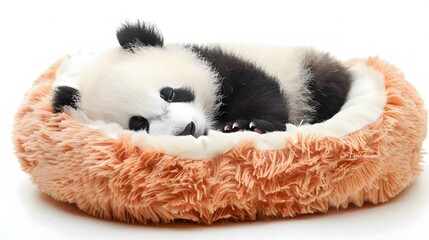Panda sleeping in a big  bed