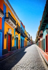 a street lined with colorful buildings in a city