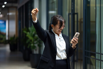 Happy excite success good news. Portrait of young Asian woman with smile. happy asian businesswoman...