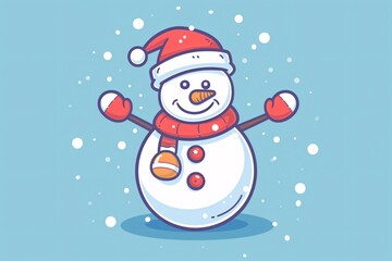 a cartoon snowman with red hat and scarf