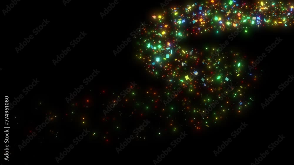Poster golden confetti particle trail. christmas magic particle trail, dust particle glitter confetti magic