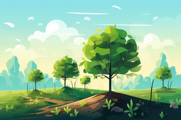 Tree with roots on rough background. Arbor day poster in vintage style.