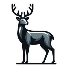 Fototapeta premium Deer full body design illustration, standing reindeer with antlers illustration, wild mammal animal concept. Vector template isolated on white background