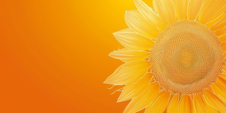 A detailed illustration of a sunflower against an orange gradient background, perfect for modern design, health, and nature concepts.