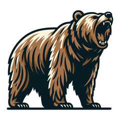 Roaring grizzly bear full body design illustration, animal predator zoology element illustration, wild beast brown bear, vector template isolated on white background - obrazy, fototapety, plakaty