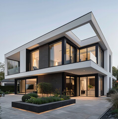 design house , white house, modern, contemporary , Scandi house design in white and glass on the outside