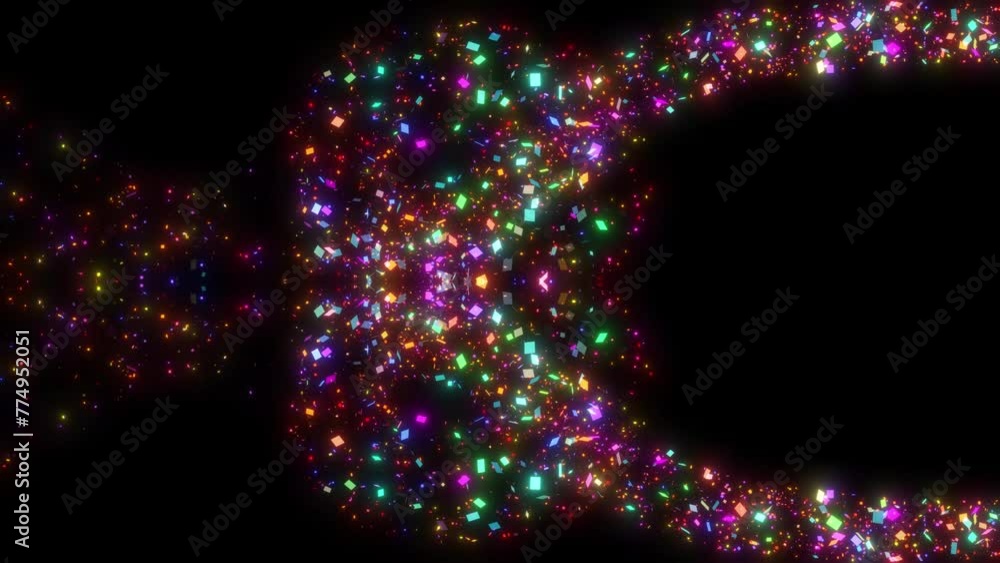 Poster fairy magic confetti particle trail on alpha channel background. shiny multi color glitter backgroun