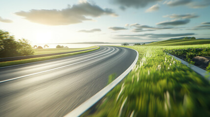 Fototapeta premium Serene curved highway at sunset