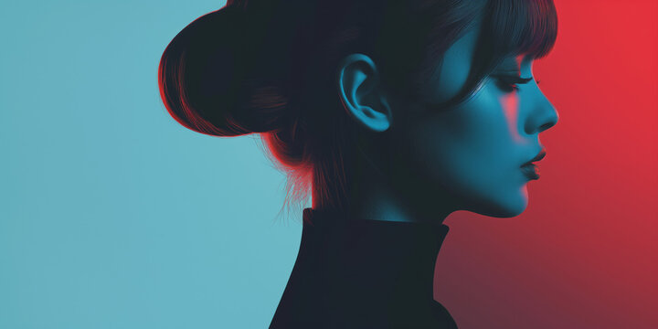 Dual-toned portrait of woman looking forward