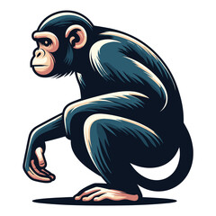 Fototapeta premium Monkey ape chimpanzee full body vector illustration, wild animal primate, sitting monkey illustration concept, design template isolated on white background