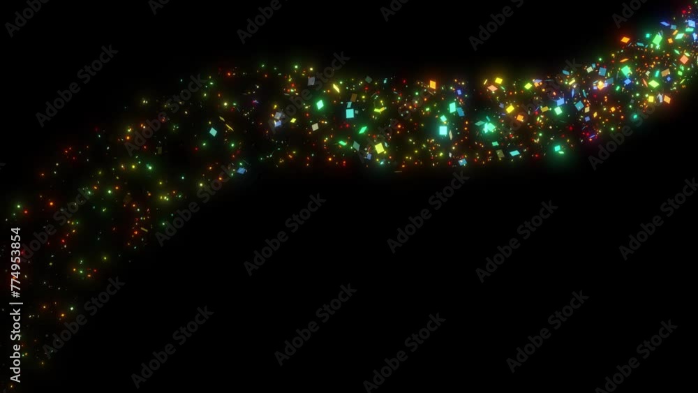Poster fairy magic confetti particle trail on alpha channel background. shiny multi color glitter backgroun
