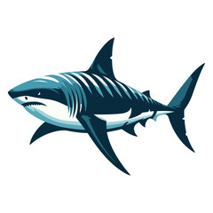 Obraz premium Wild great white shark design illustration, marine predator animal element illustration, swimming angry toothy shark vector template isolated on white background