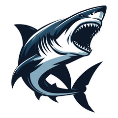 Angry wild great white shark vector illustration, marine predator animal element illustration, swimming toothy shark design template isolated on white background