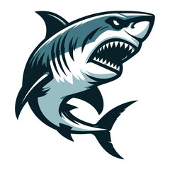 Obraz premium Angry wild great white shark vector illustration, marine predator animal element illustration, swimming toothy shark design template isolated on white background