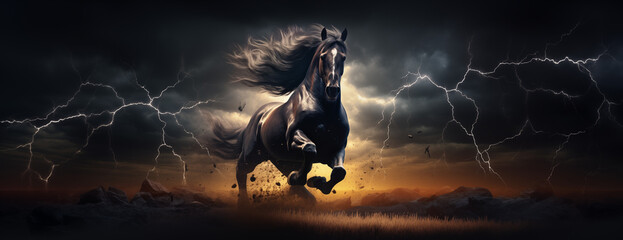 Epic Encounter, Beautiful Horse in Surreal Motion. AI Generative. - obrazy, fototapety, plakaty