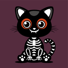 halloween cat skeleton vector...