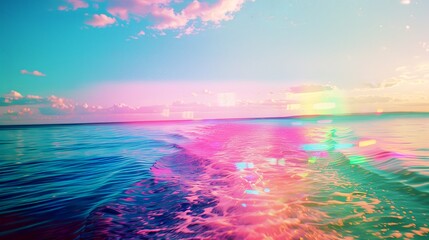 minimalistic still life lomography of the surface of psychedelic saturn, ocean horizon shows chromatic aberration and psychedelic color shifts