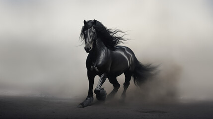 Obraz premium Epic Encounter, Beautiful Horse in Surreal Motion. AI Generative.