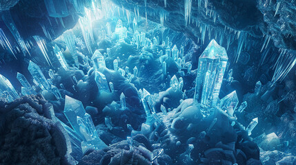 Crystalline formations glistening under the light, like frozen magic encased.
