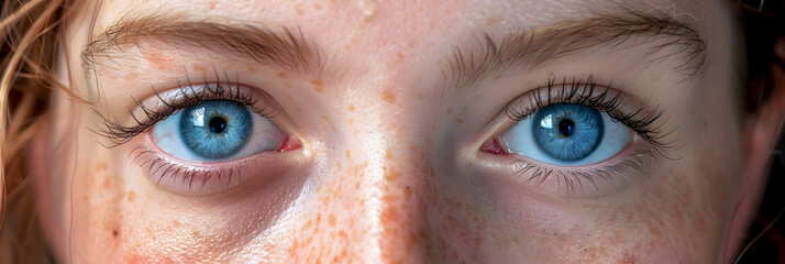 Blue eye of young caucasian woman