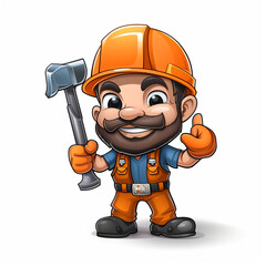 Fototapeta premium MASCOT construction foreman worker holding hammer on isolated background сreated with Generative Ai