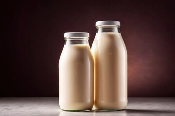 Product packaging mockup photo of milk bottle, studio advertising photoshoot