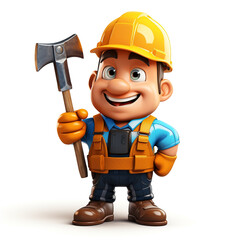 MASCOT construction foreman worker holding hammer on isolated background сreated with Generative Ai