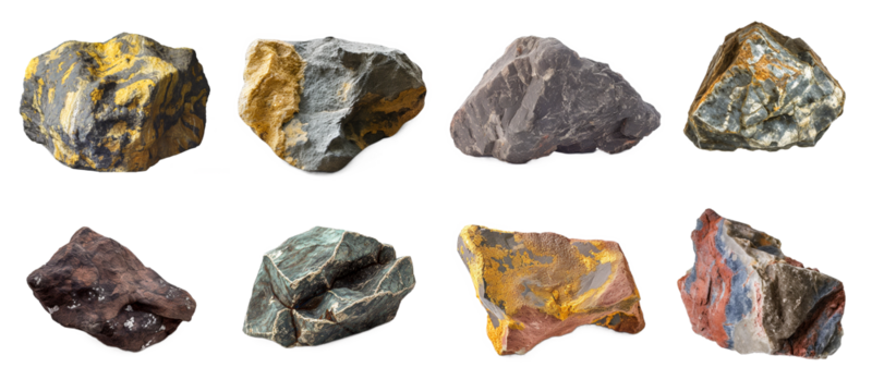 Set of Rock boulder cutout png isolated on white or transparent background