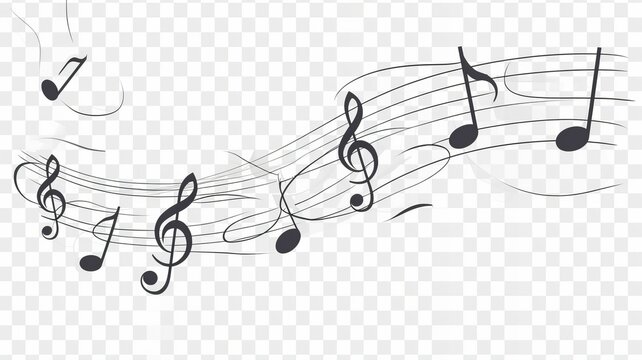 Musical note. Staff treble clef notes musician concept vector isolated on transparent background. Illustration of music sound, tune bass, AI Generative