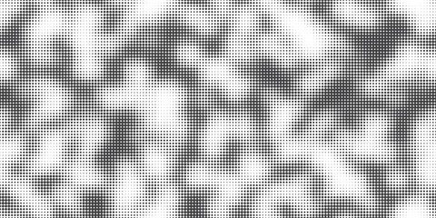 Halftone cloud or smoke seamless pattern with texture. Pop art fog or mist in comic style with dot pattern. Raster black and white vector retro illustration