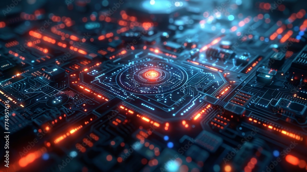 Poster a 3d illustration of a complex network managed by digital algorithms