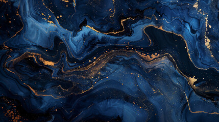 Veins of shimmering gold weaving through a tapestry of midnight blues. - obrazy, fototapety, plakaty