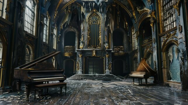 11h shot with large format camera, photo-realism, style of Art Nouveau, Art Deco, Avant Garde, black and gold