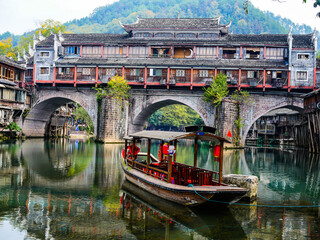 Boat moored in the Tuanjiang River