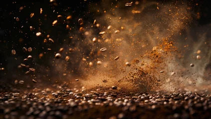 Foto op Plexiglas KSA photo of coffee beans falling on the ground with © กิตติพัฒน์ สมนาศักดิ