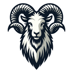 Bighorn horned ram sheep head face vector illustration, farm pet, animal livestock, butchery meat shop element, agriculture concept, design isolated on white background