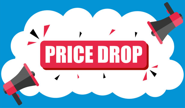 Vector banner. Megaphone with price drop speech bubble. Loudspeaker. Banner for business, marketing. Banner design vector illustration.
