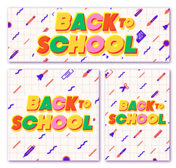 Back to school banner modern typography cute style memphis background for poster, post social media vector 10 eps